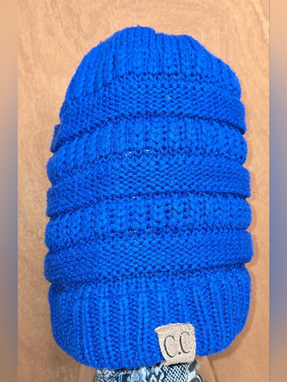 C.C Exclusives Royal Blue Cable Knit Messy Bun Ponytail Beanie Women Winter Hat